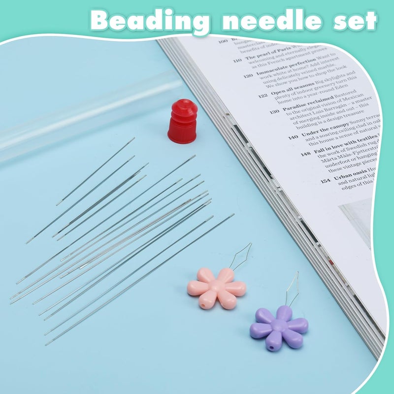 Kogyxe 16 Pcs Big Eye Beading Needles 4 Sizes Beading Needles, Seed Beads Needles Open Beading Embroidery Needles with Threader for Jewelry Making - Image 3